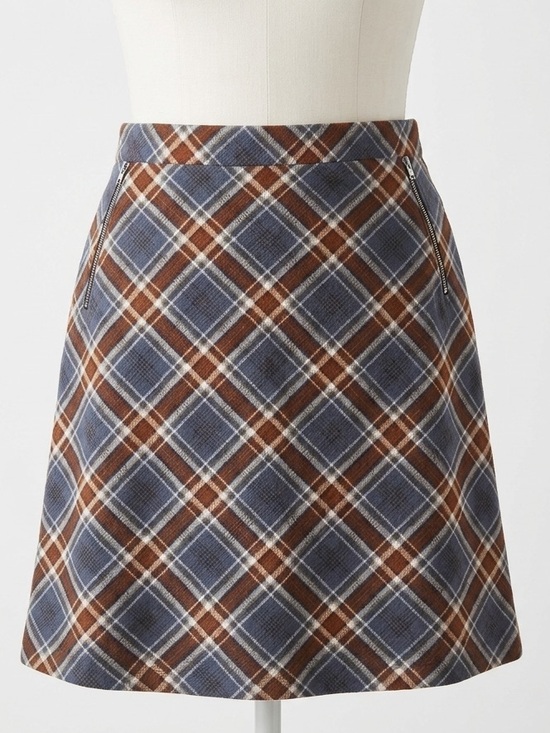 Le Lis Dresses & Skirts - Le Lis Maura A-Line Plaid Skirt Slate Blue/ Brown Pull On Elastic Waist Size L